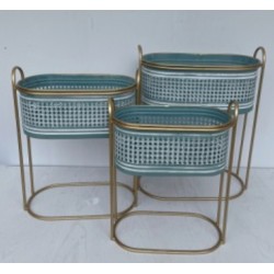 Set De 3 Macetas Caladas Con Pedestal