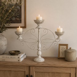 Candelabro Triple Blanco Vintage